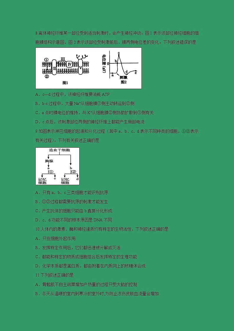 【生物】山西省祁县中学2018-2019学年高二上学期期末模拟一考试试题03