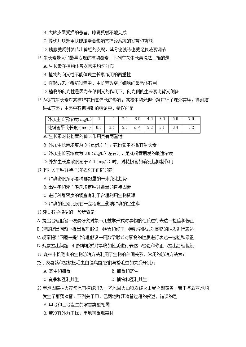 【生物】四川省三台中学实验学校2018-2019学年高二上学期期末模拟试题03