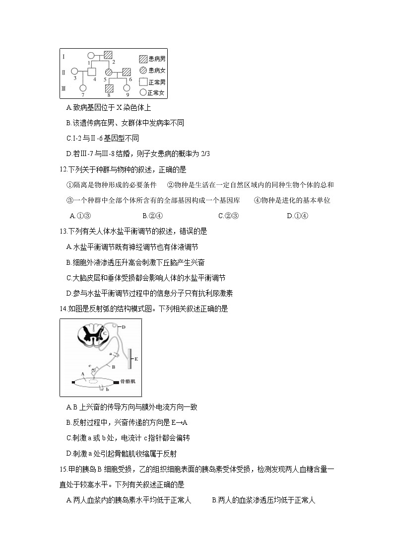 【生物】四川省攀枝花市2018-2019学年高二上学期期末教学质量监测试题03