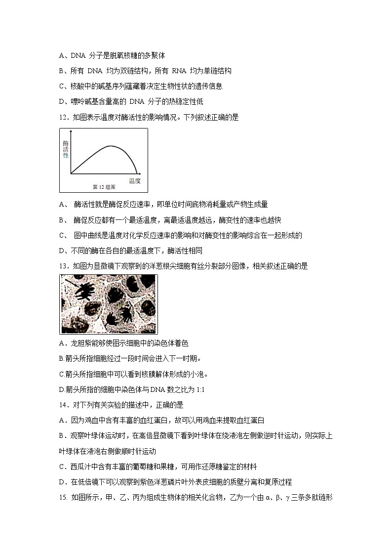 【生物】浙江省杭州市萧山区第八高级中学2018-2019学年高二上学期期末模拟试题03