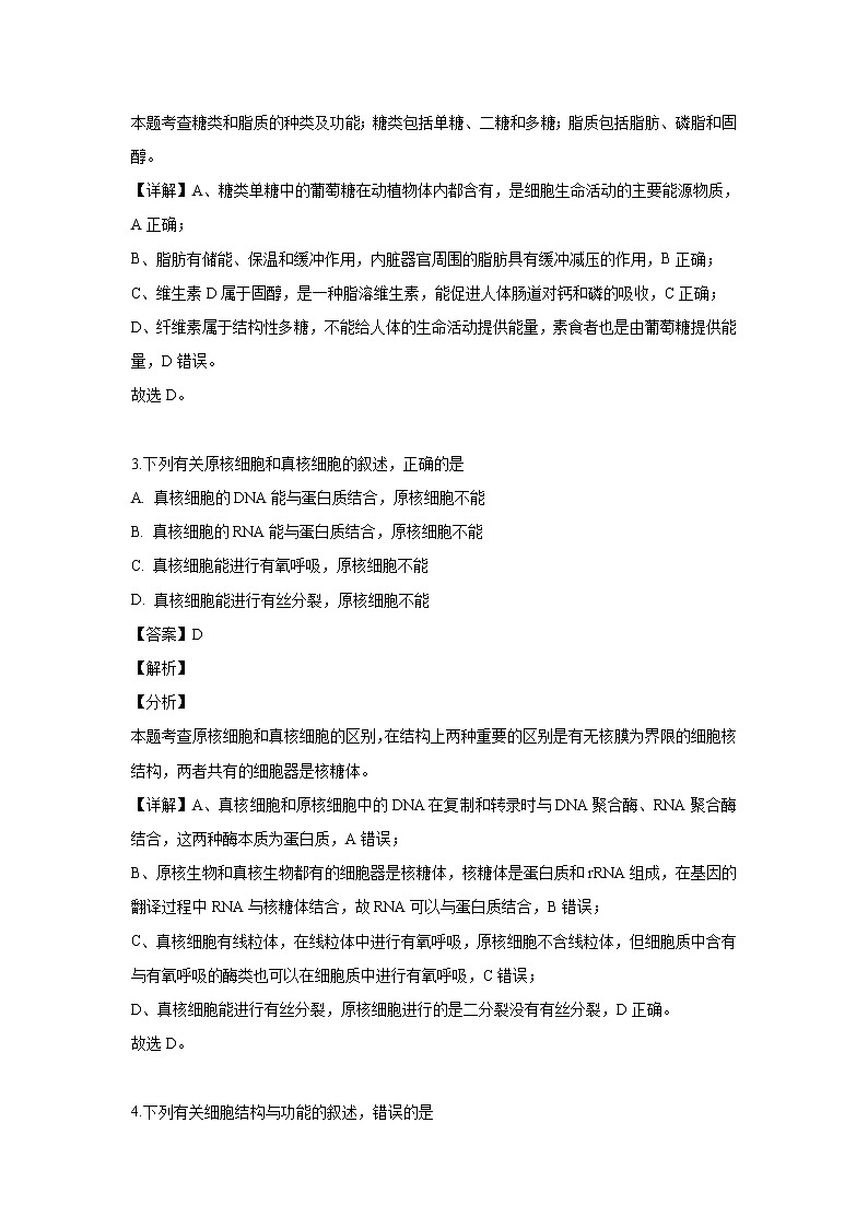 【生物】福建省厦门市2018-2019学年高二下学期期末考试试题（解析版）02