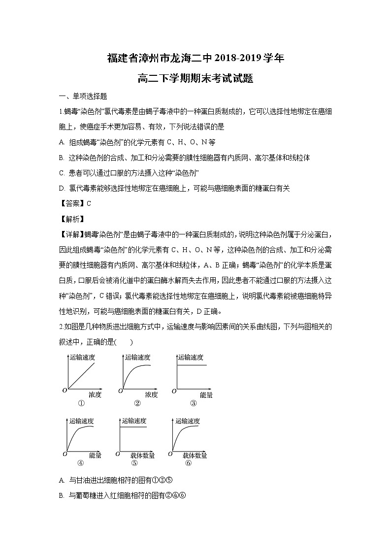 【生物】福建省漳州市龙海二中2018-2019学年高二下学期期末考试试题（解析版） (1)第1页