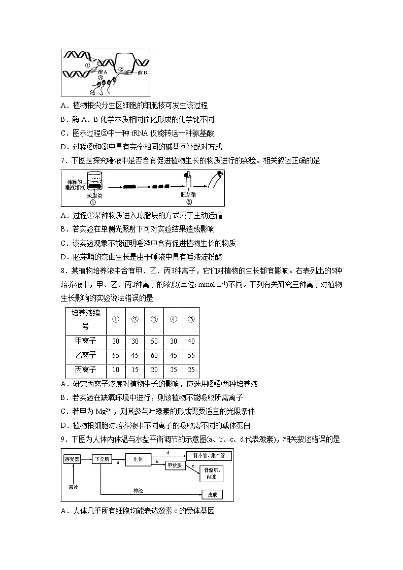 【生物】江苏南通中学2018-2019学年高二上学期期末教学质量调研（选修）试题02