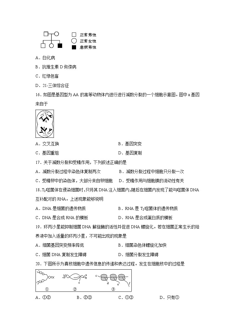 【生物】江苏省南通第一中学2018-2019学年高二上学期期末教学质量调研（必修）试题03
