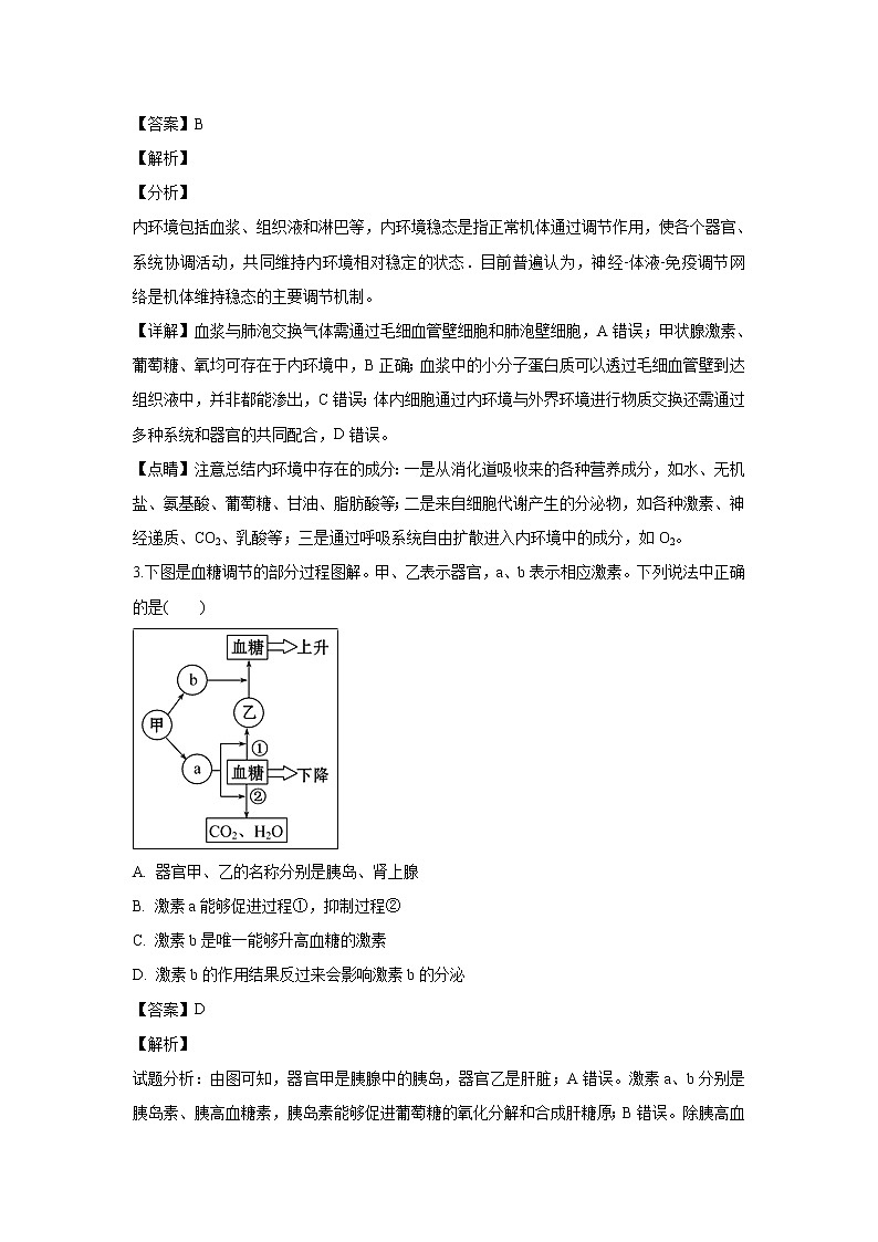 【生物】内蒙古集宁一中（西校区）2018-2019学年高二上学期期末考试试卷（解析版）02