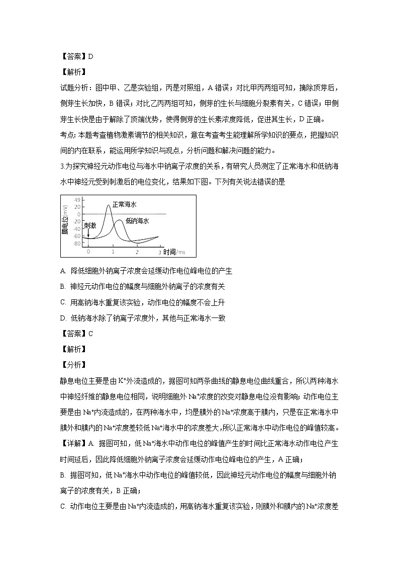 【生物】北京市西城区2018-2019学年高二上学期期末考试试卷（解析版）02