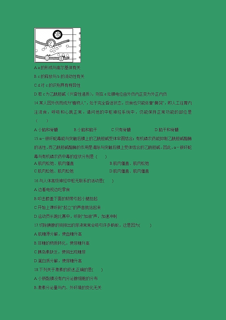 【生物】福建省永泰县第一中学2018-2019学年高二上学期期末考试03