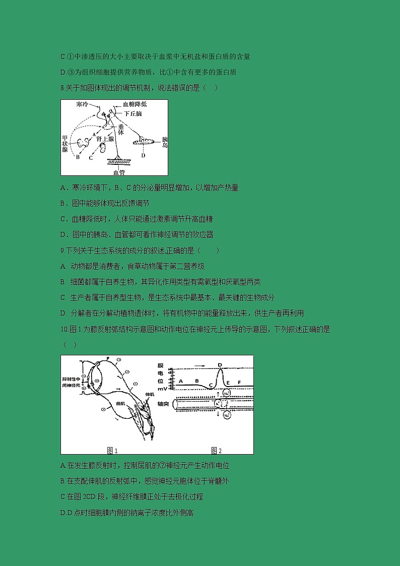 【生物】安徽省滁州市民办高中2018-2019学年高二上学期期末考试试题第3页