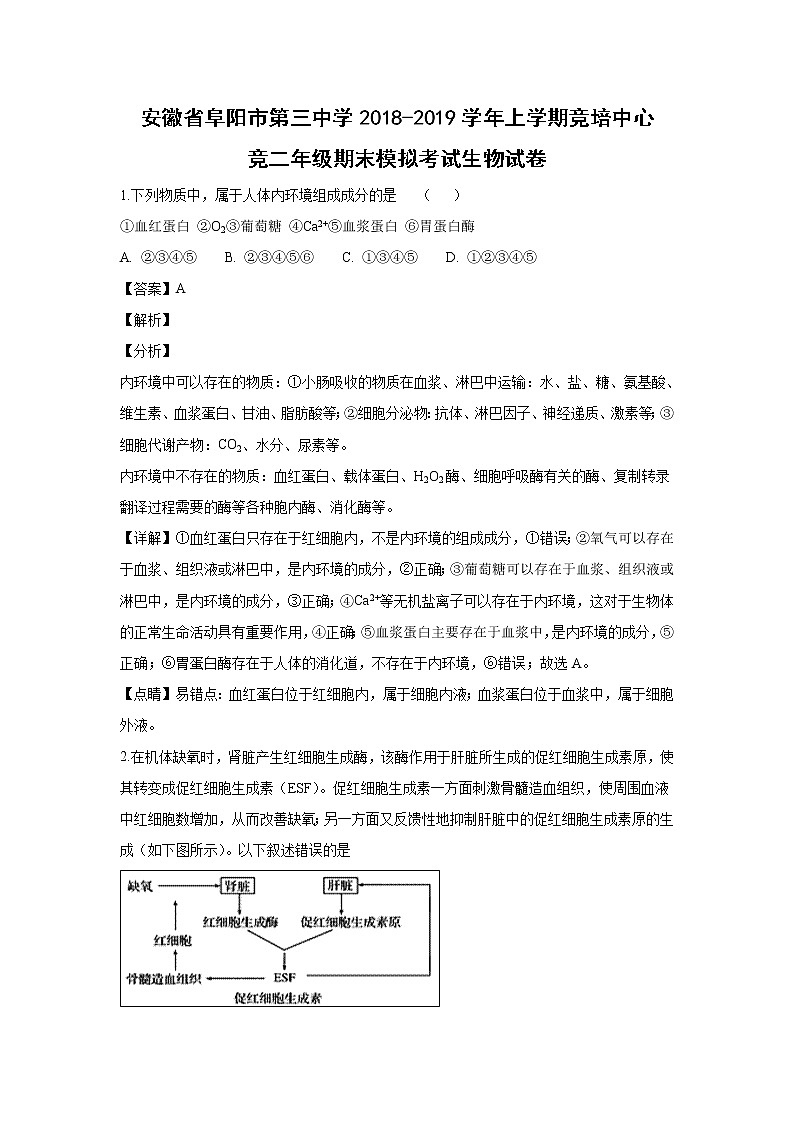 【生物】安徽省阜阳市第三中学2018-2019学年高二上学期竞培中心期末模拟考试试题（解析版）01
