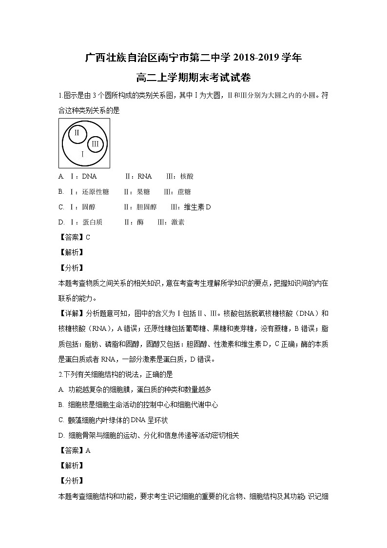【生物】广西壮族自治区南宁市第二中学2018-2019学年高二上学期期末考试试卷 （解析版）01