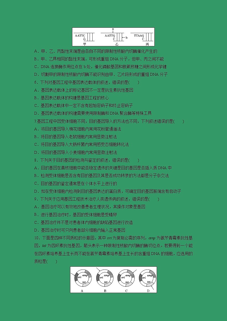 【生物】陕西省榆林市第二中学2018-2019学年高二下学期期中考试试题第2页