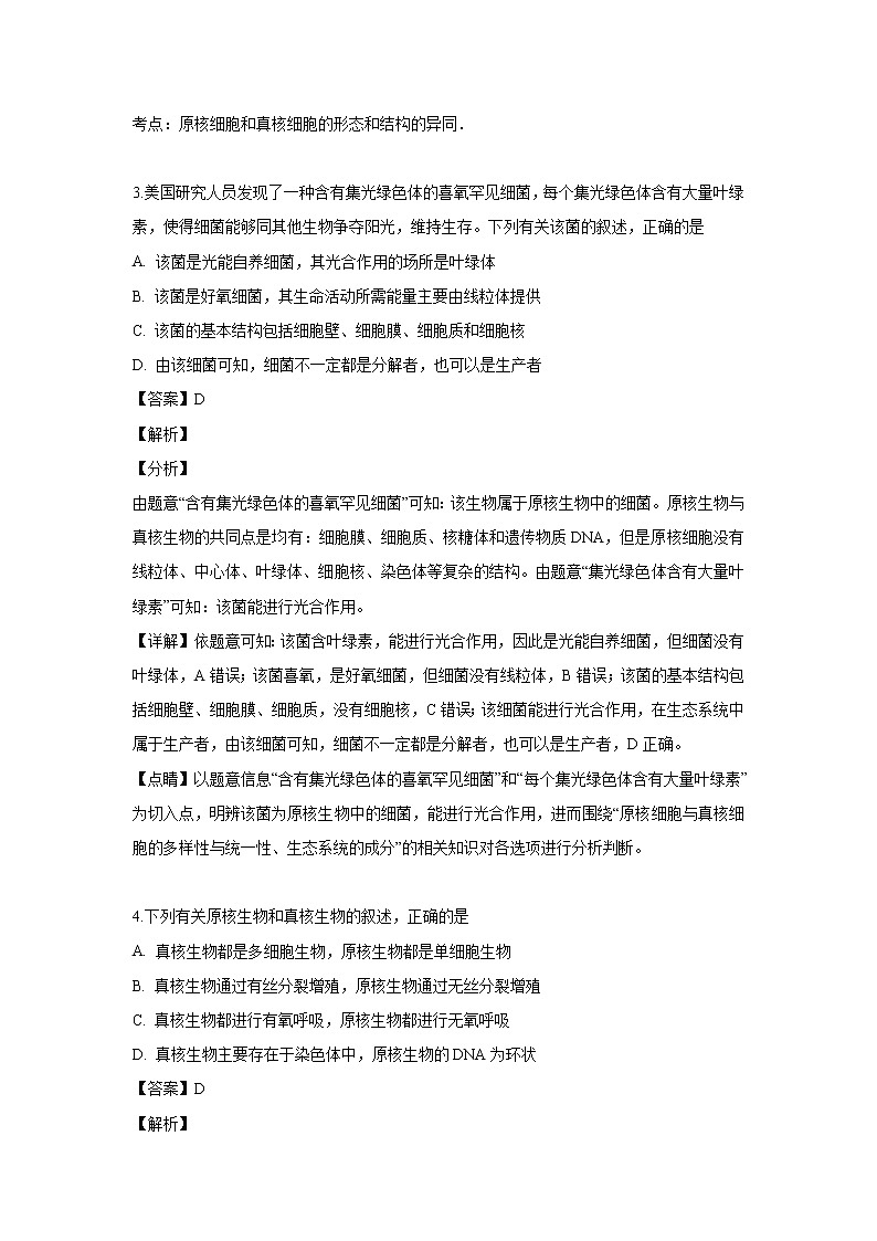 【生物】河北省沧州市2018-2019学年高二下学期期中考试试卷（解析版）02