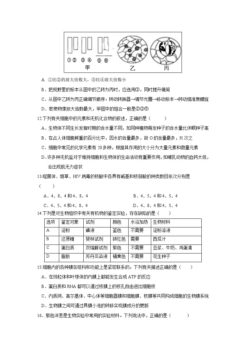 【生物】河北省唐县一中2018-2019学年高二下学期期中考试试卷03