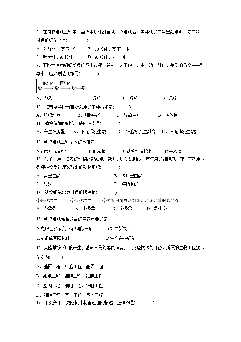 【生物】黑龙江省哈尔滨市阿城区第二中学2018-2019高二下学期期中试卷02