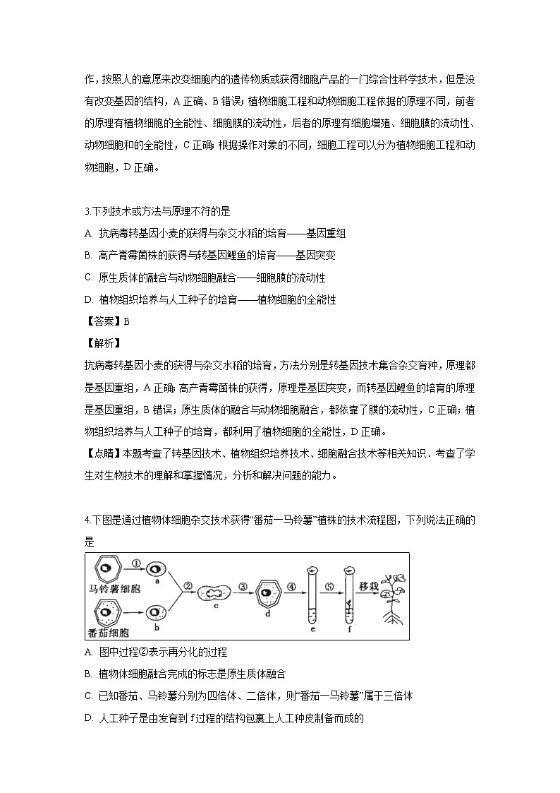 【生物】山东省济南外国语学校三箭分校2018-2019学年高二下学期期中考试试卷（解析版）02