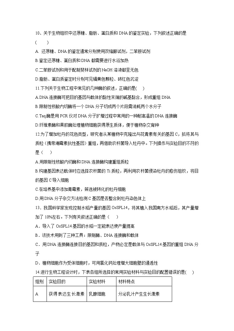 【生物】山东省泰安市宁阳一中2018-2019学年高二下学期期中考试试题03