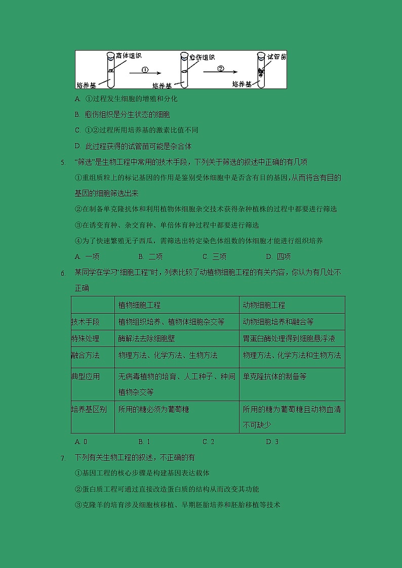 【生物】江苏省苏州市第五中学2018-2019学年高二下学期期中考试试题02