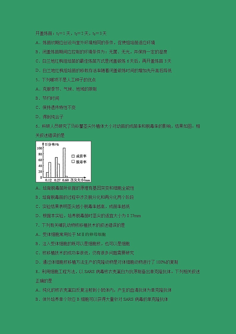 【生物】江苏省扬州中学2018-2019学年高二下学期期中考试 （选修）第2页
