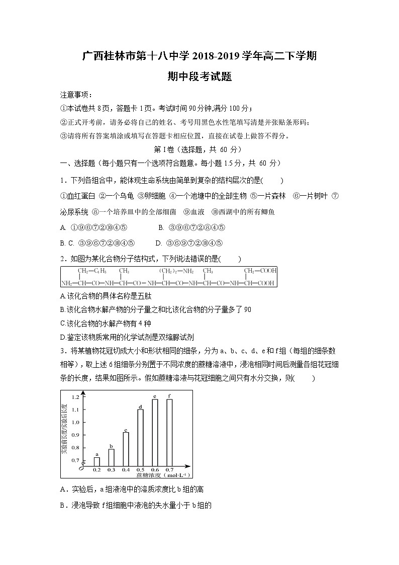 【生物】广西桂林市第十八中学2018-2019学年高二下学期期中段考试题01