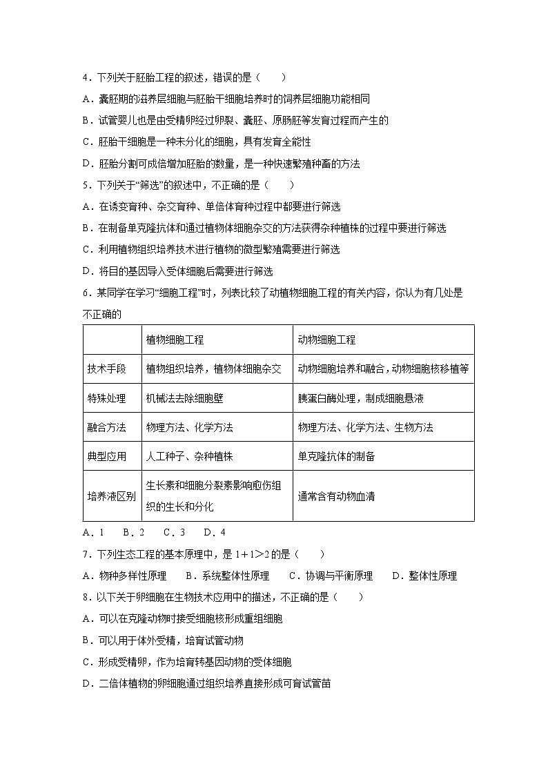 【生物】贵州省贵阳清镇北大培文学校2018-2019学年高二下学期期中考试试题02