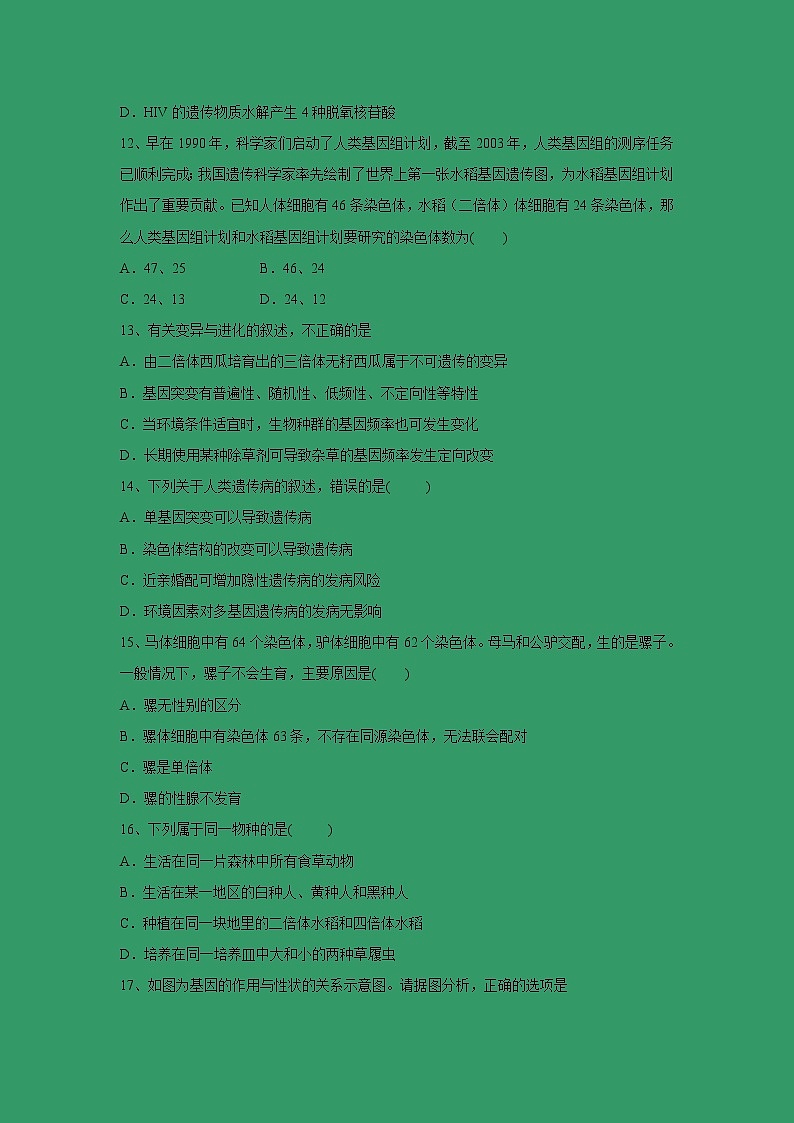 【生物】湖北省宜昌市教学协作体2018-2019学年高二下学期期中考试试卷03