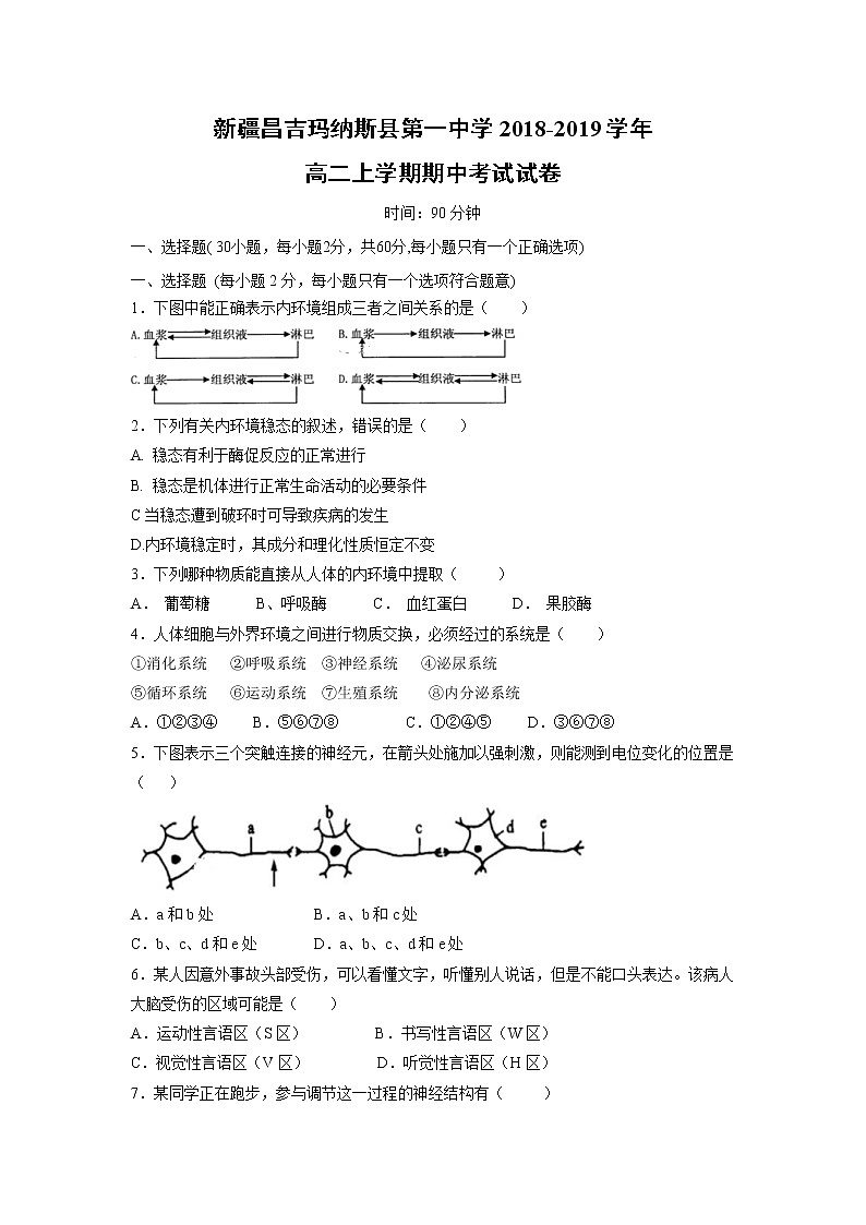 【生物】新疆昌吉玛纳斯县第一中学2018-2019学年高二上学期期中考试试卷01