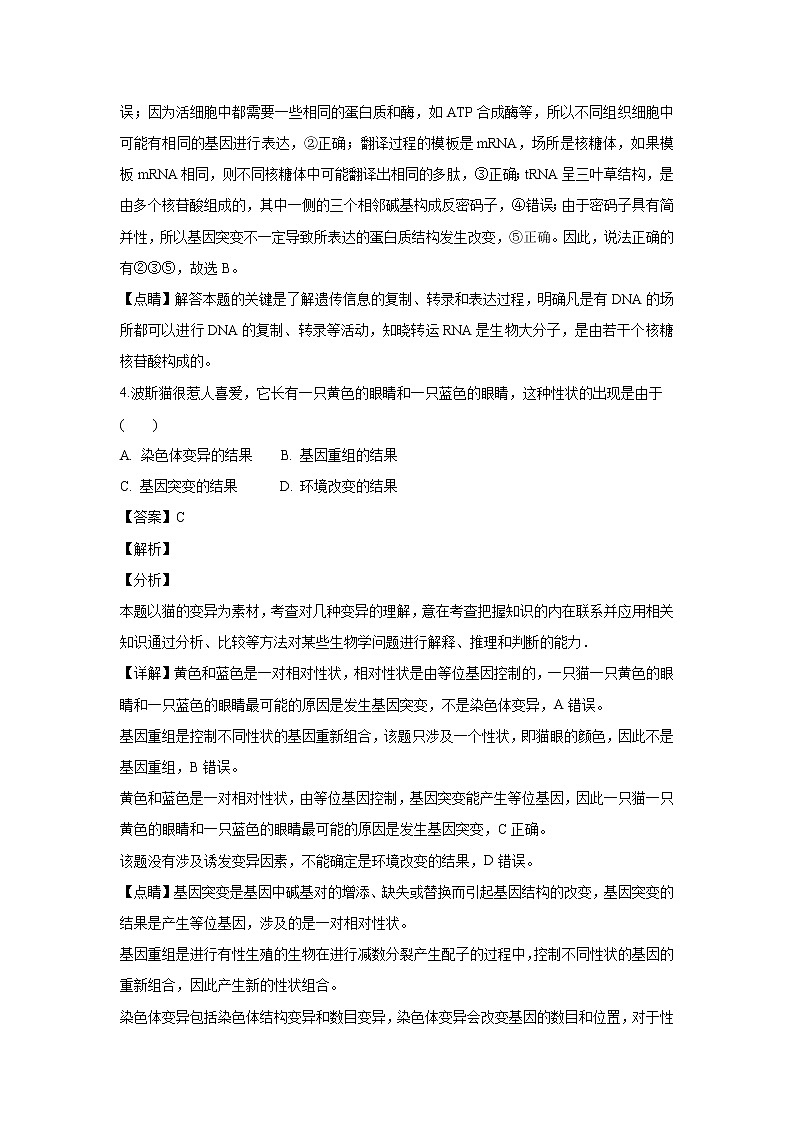 【生物】内蒙古巴彦淖尔一中2018-2019学年高二上学期期中考试试卷（解析版）03
