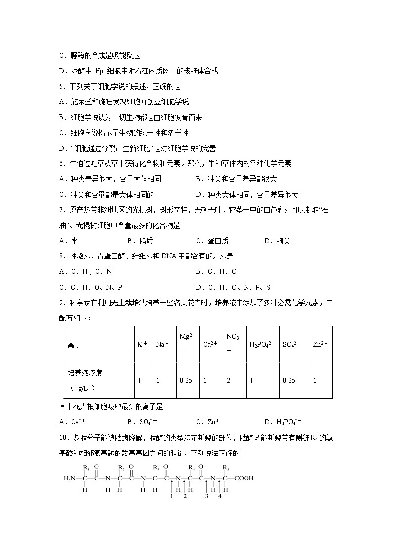 【生物】新疆哈密市第十五中学2019-2020学年高二下学期期末考试试题02