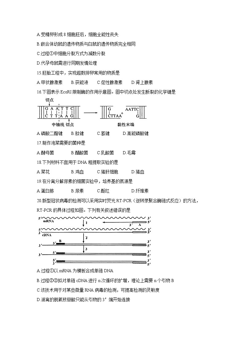 【生物】江苏省盐城市2019-2020学年高二下学期期末考试试题03