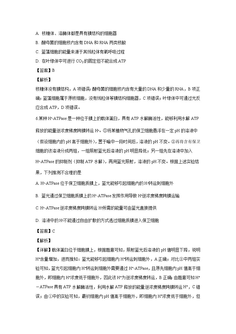 【生物】内蒙古集宁一中（西校区）2019-2020学年高二下学期期末考试试卷（解析版）03