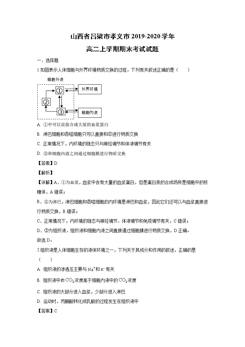 【生物】山西省吕梁市孝义市2019-2020学年高二上学期期末考试试题（解析版）01