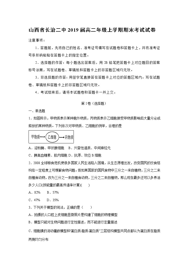 【生物】山西省长治二中2019届高二年级上学期期末考试试卷（解析版）01