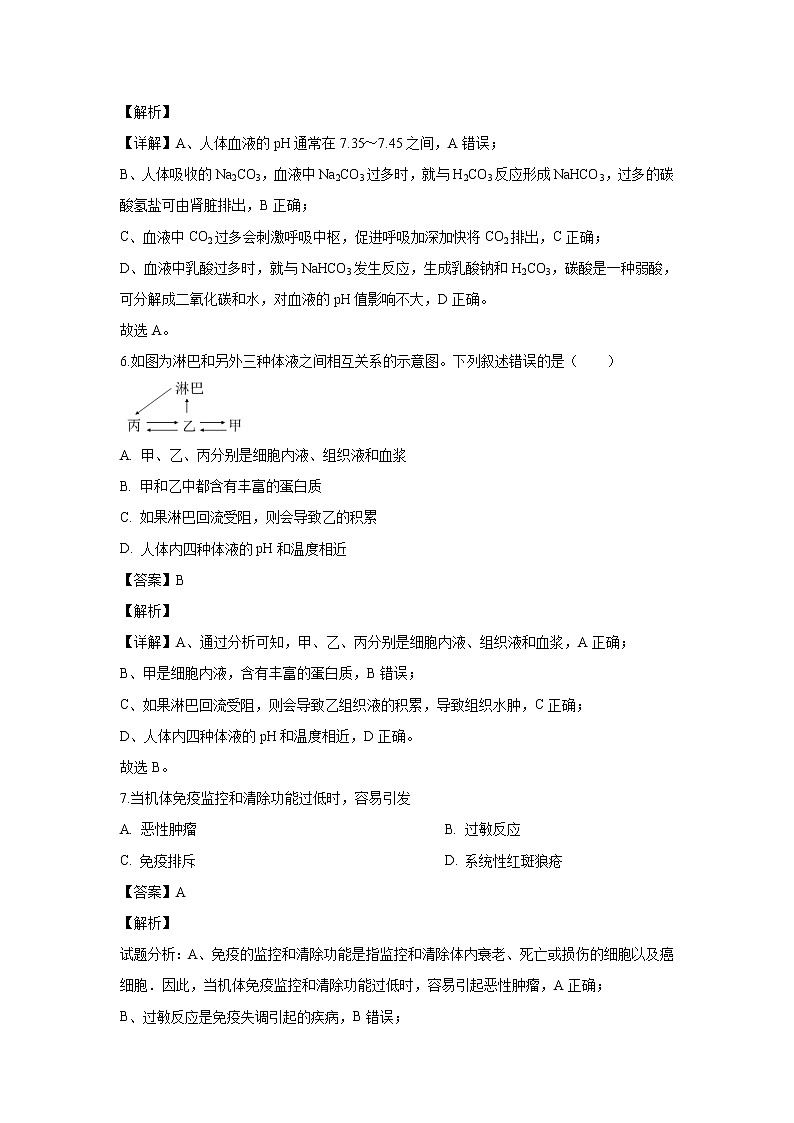 【生物】四川省广安市2019-2020学年高二上学期期末考试试题（解析版）03