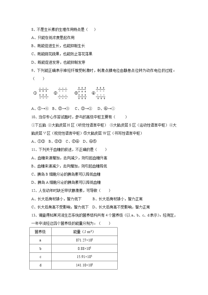 【生物】西藏日喀则三中2019-2020学年高二上学期期末考试（理）试卷02