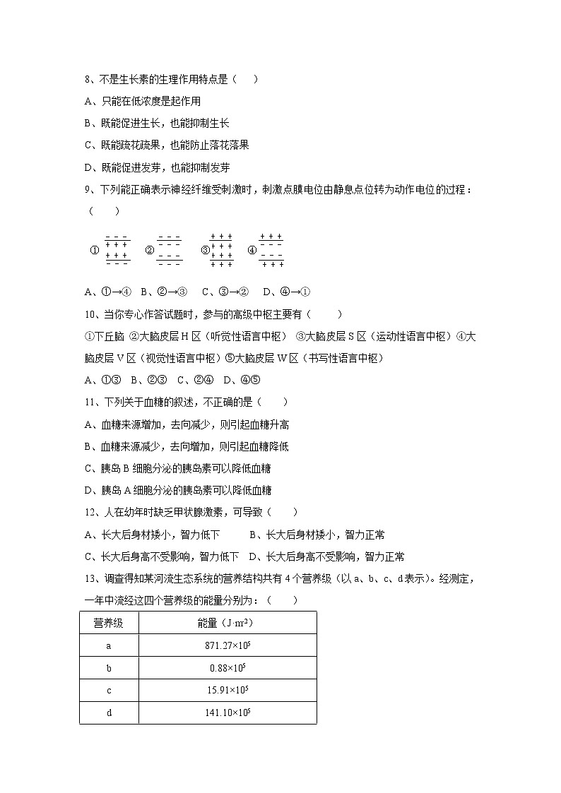 【生物】西藏日喀则三中2019-2020学年高二上学期期末考试（理）试卷02