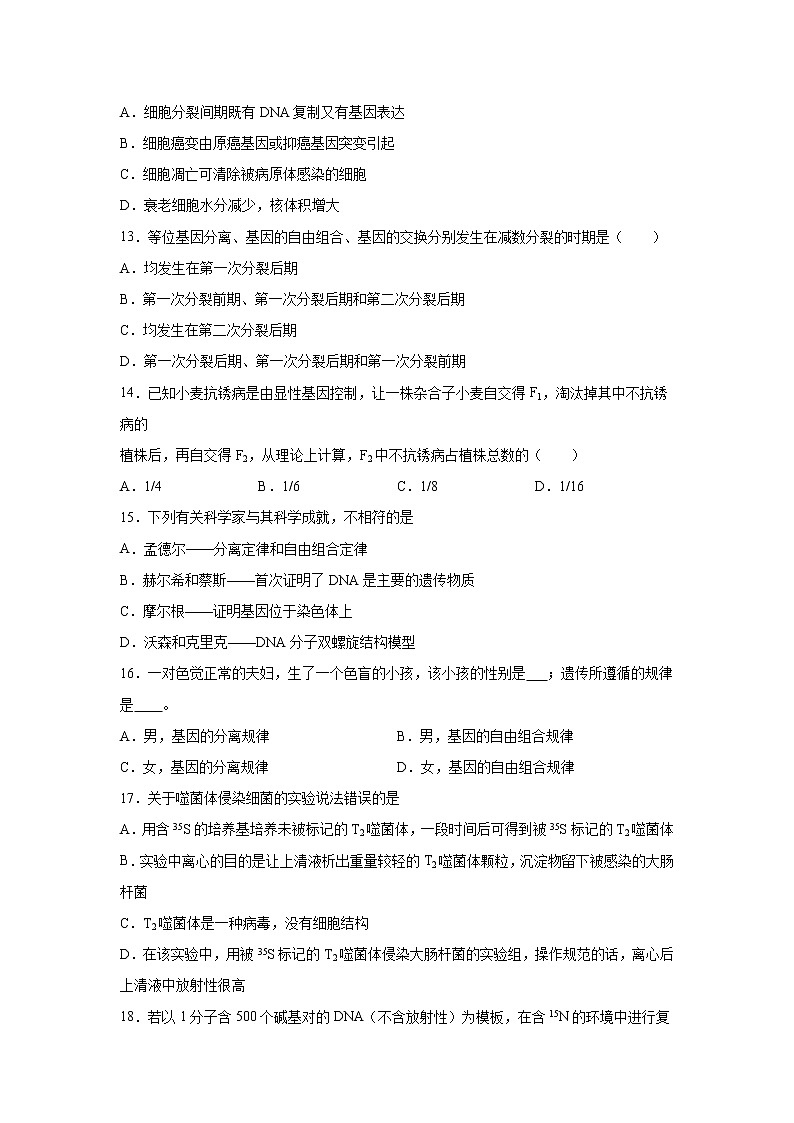 【生物】云南省陆良县第八中学2019-2020学年高二上学期期末考试试题03