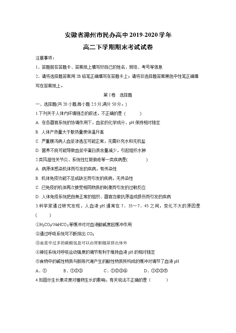 【生物】安徽省滁州市民办高中2019-2020学年高二下学期期末考试试卷01