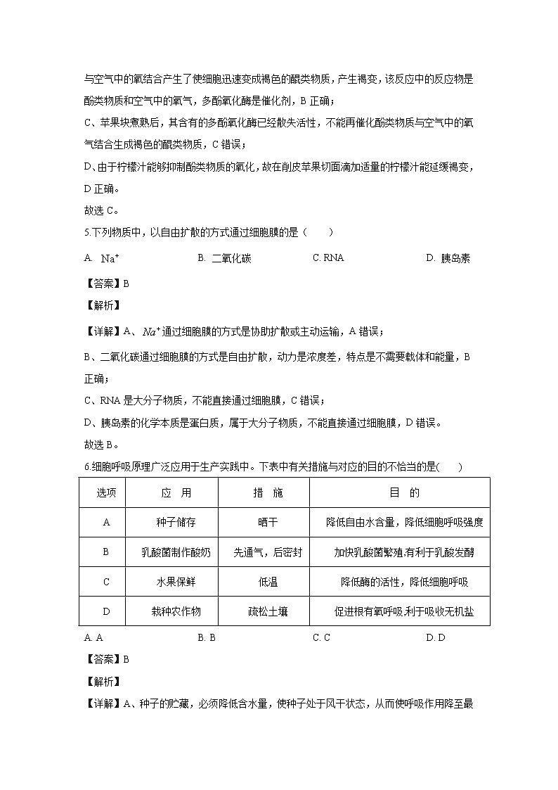 【生物】北京市密云区2019-2020学年高二下学期期末考试试卷（解析版）03