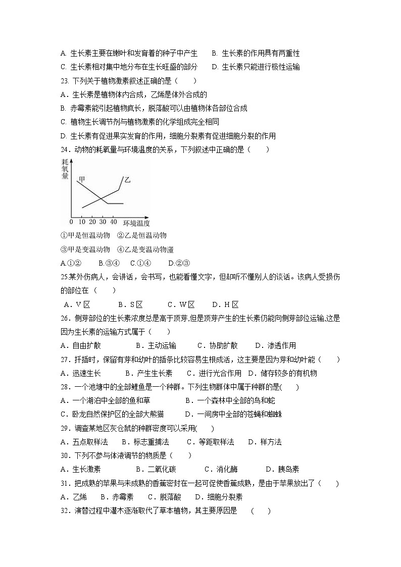【生物】黑龙江省牡丹江市第三高级中学2019-2020学年高二上学期期末考试试题03