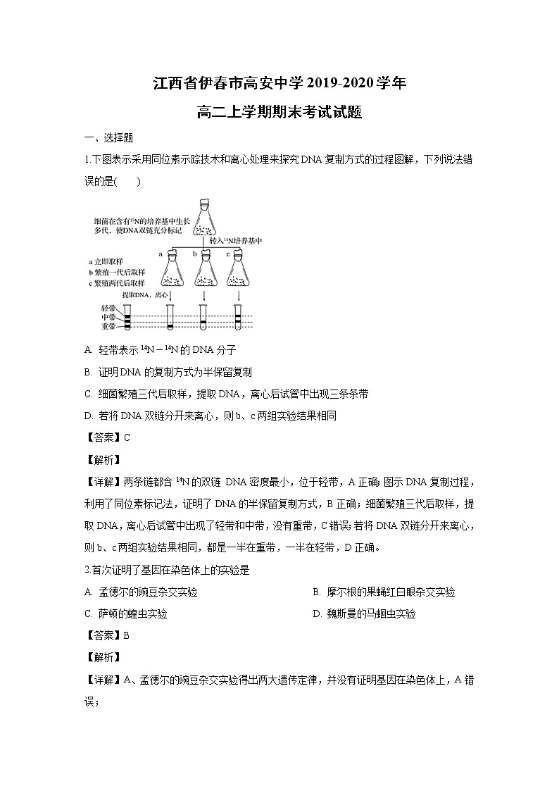 【生物】江西省宜春市高安中学2019-2020学年高二上学期期末考试试题（解析版）01
