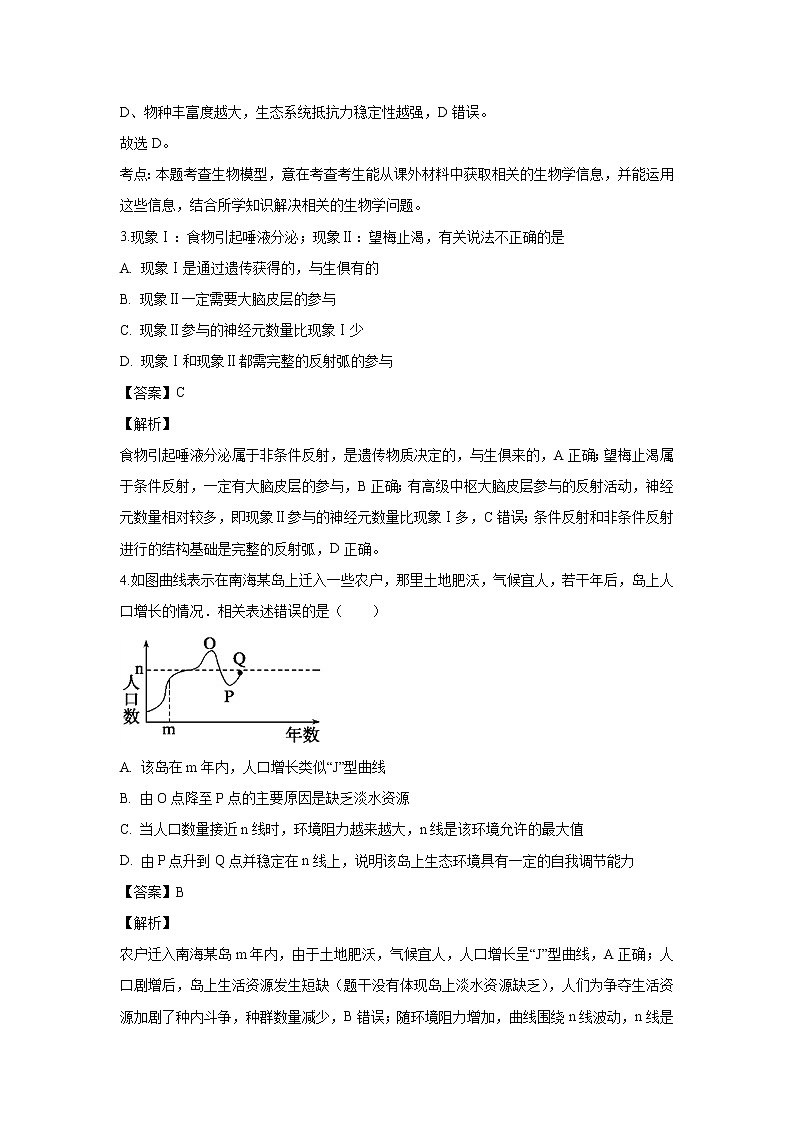 【生物】吉林省长春市田家炳实验中学2019-2020学年高二上学期期末考试试题（解析版）02