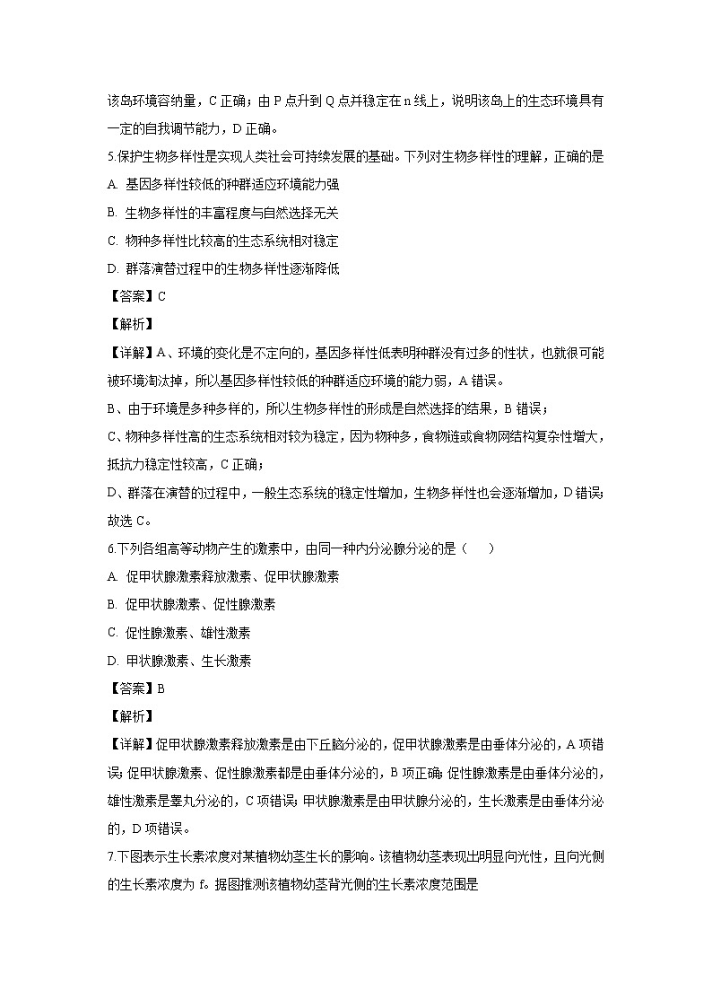 【生物】吉林省长春市田家炳实验中学2019-2020学年高二上学期期末考试试题（解析版）03