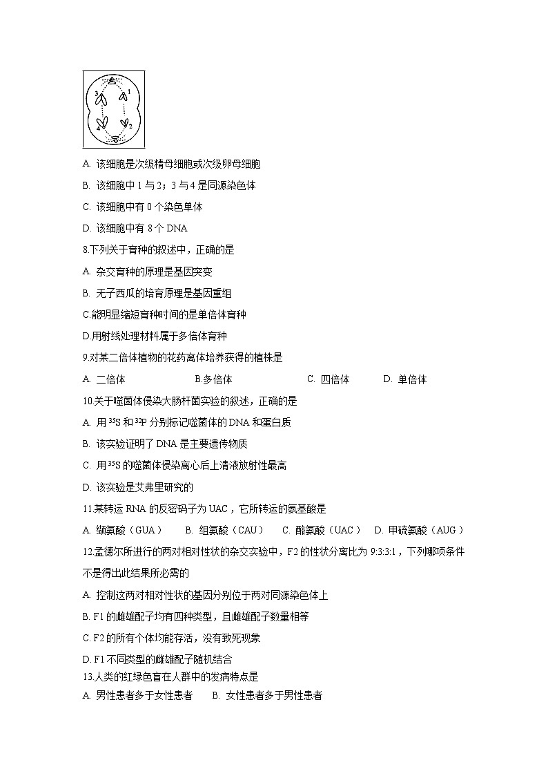 【生物】江苏省盐城市伍佑中学2019-2020学年高二上学期期末考试试题第2页