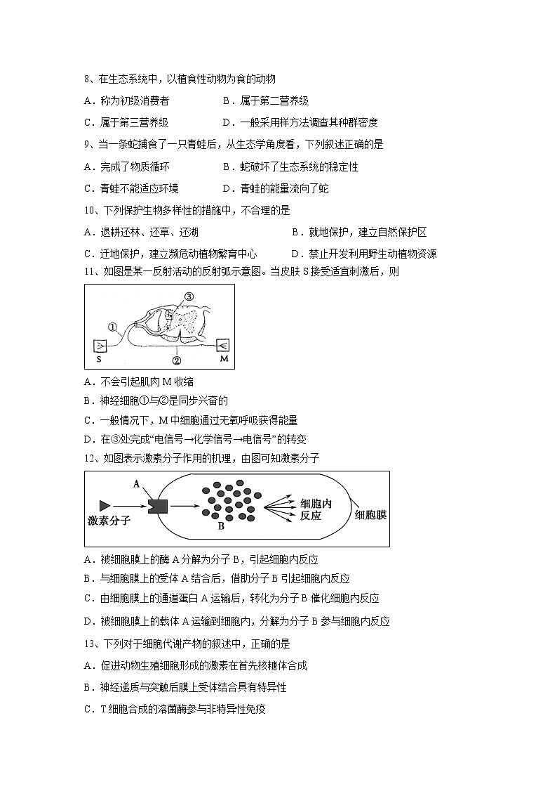 【生物】福建省师范大学附属中学2019-2020学年高二上学期期末考试（选考）试题02
