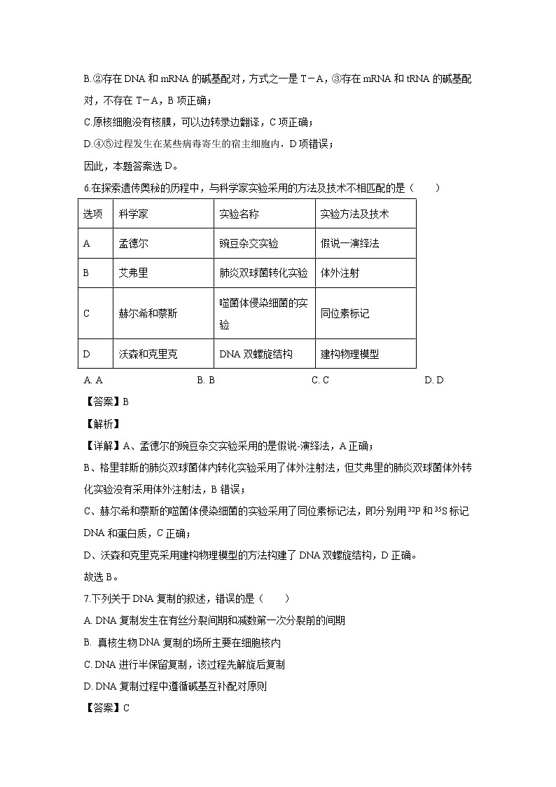 【生物】安徽省合肥市六校联盟2019-2020学年高二上学期期末考试试题（解析版）03
