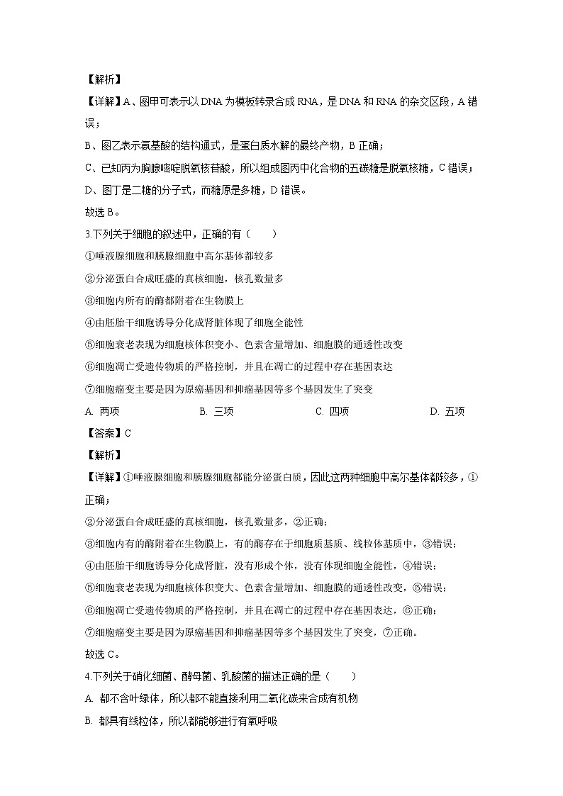 【生物】广东省汕头市金山中学2019-2020学年高二上学期期末考试试题（解析版）02