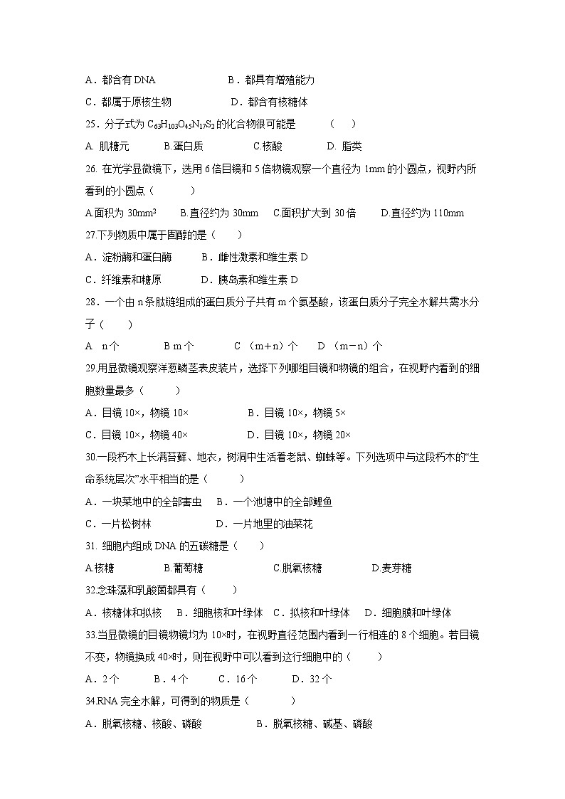 【生物】宁夏银川市兴庆区长庆高级中学2019-2020学年高二上学期期中考试试卷03