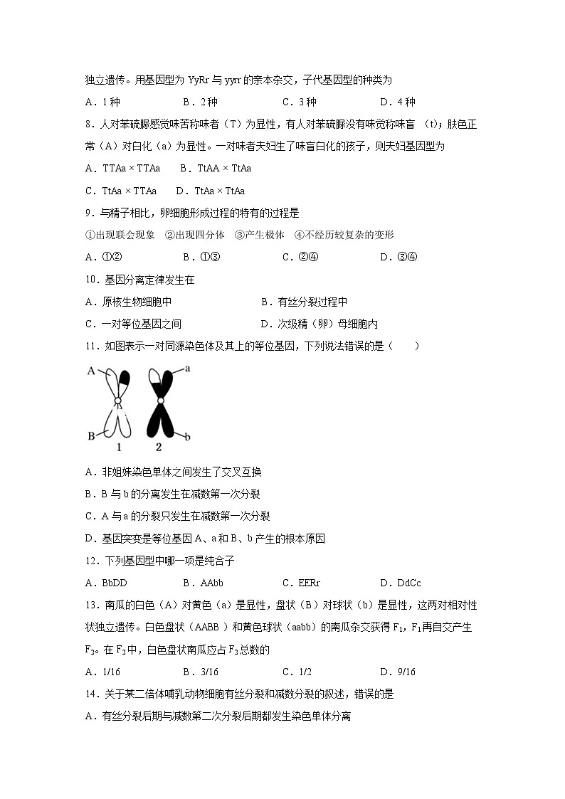 【生物】新疆昌吉回族自治州昌吉州第二中学2019-2020学年高二上学期期中考试（文）试卷02