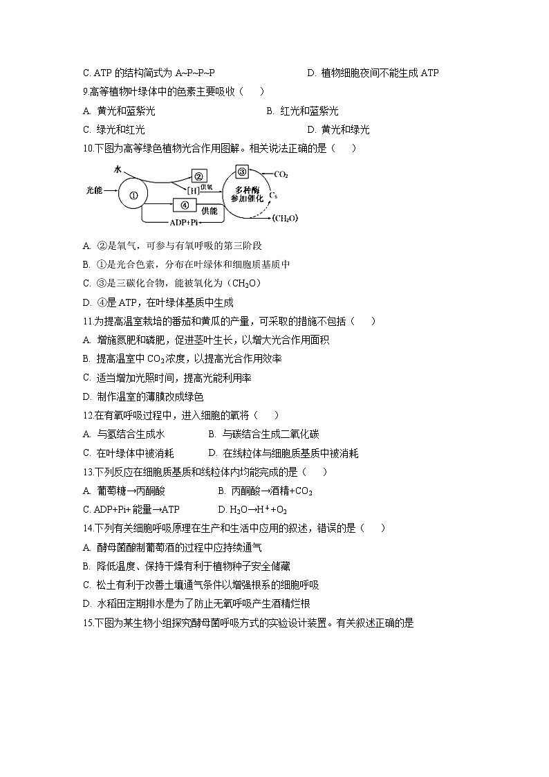 【生物】安徽省安庆市怀宁县第二中学2019-2020学年高二下学期期中线上检测试题02