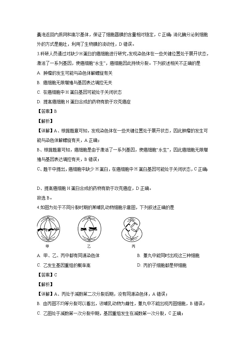 【生物】北京市延庆区2019-2020学年高二下学期期中考试试题（解析版）02